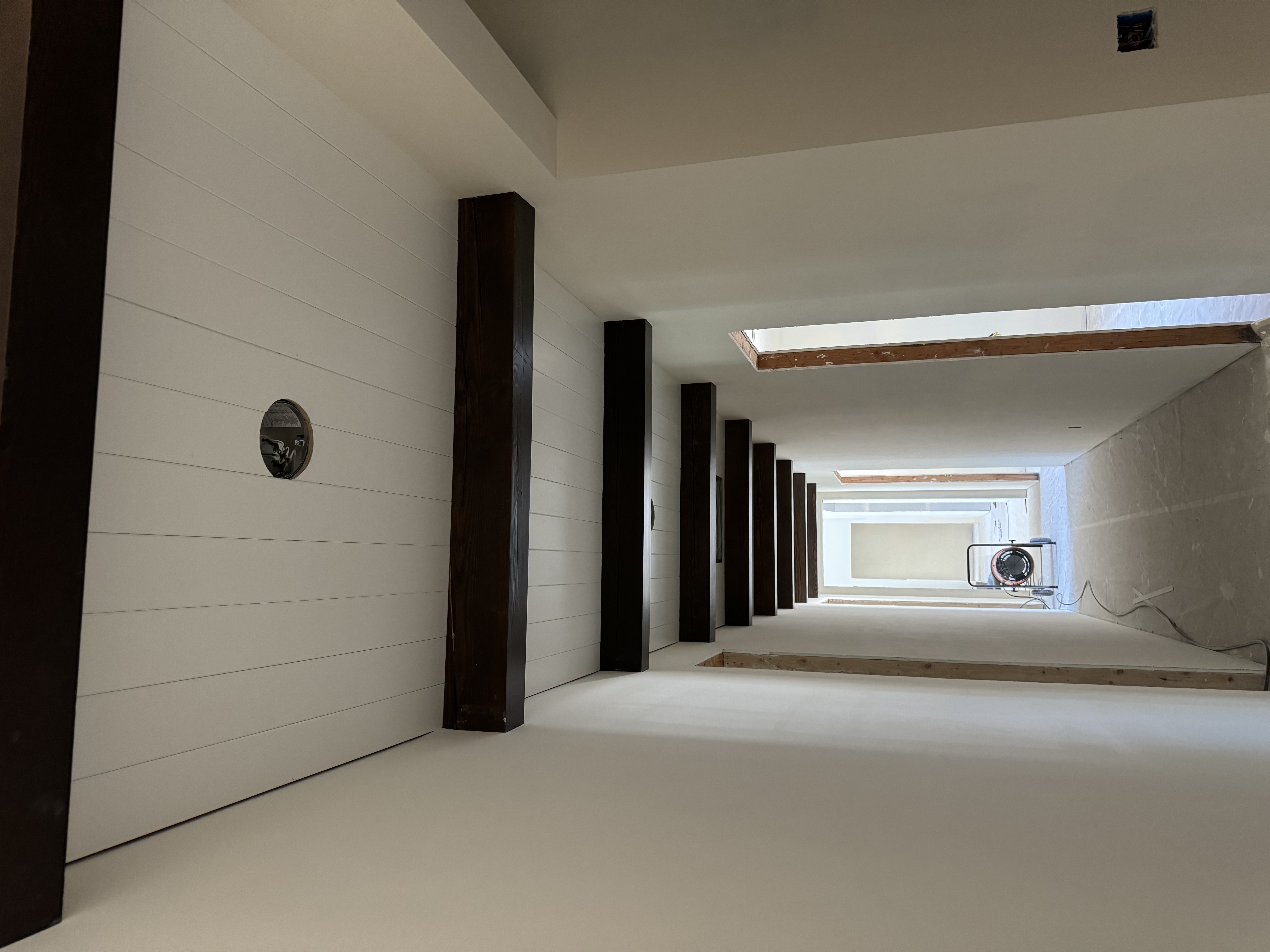 Timber beam hallway interior