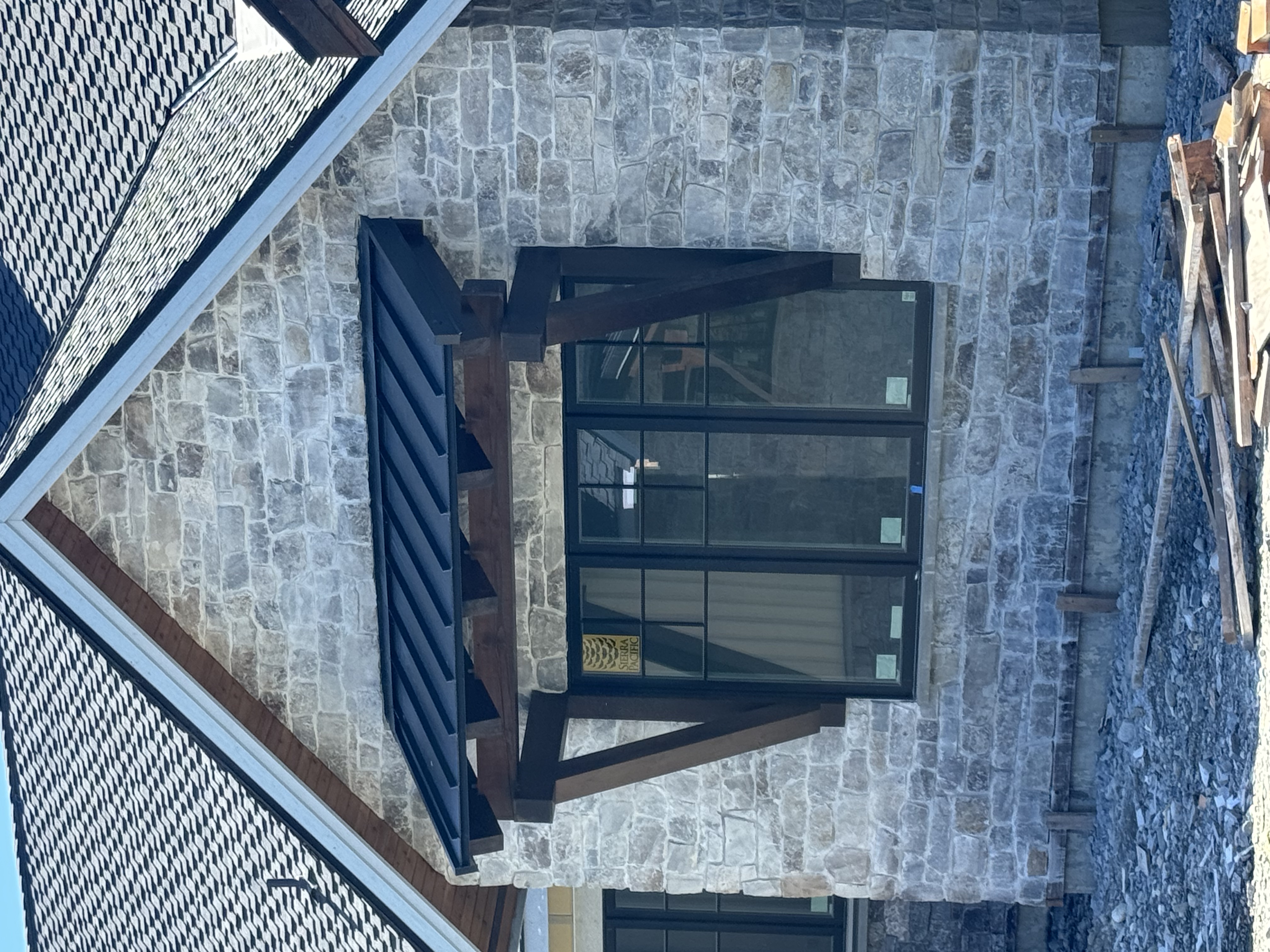 Residential timber awning with stone facade
